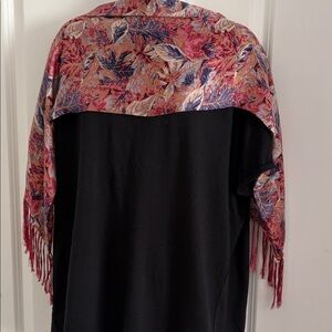 Double sided Silk pink and purple leaves with fringe scarf